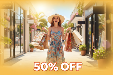 Summer Sale Girl Shopping 50% Off